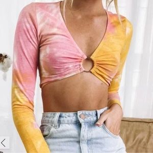Beginning Boutique Camello Long Sleeve Crop Tie Dye Top